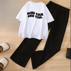 mind your own vibes white tshirt (track suit)