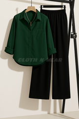 Pair of 2 ( green button down shirt with black flapper trouser)