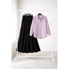 Black Three tier skirt with lilac button down shirt