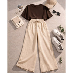Brown oversized Tshirt with Beige Flapper