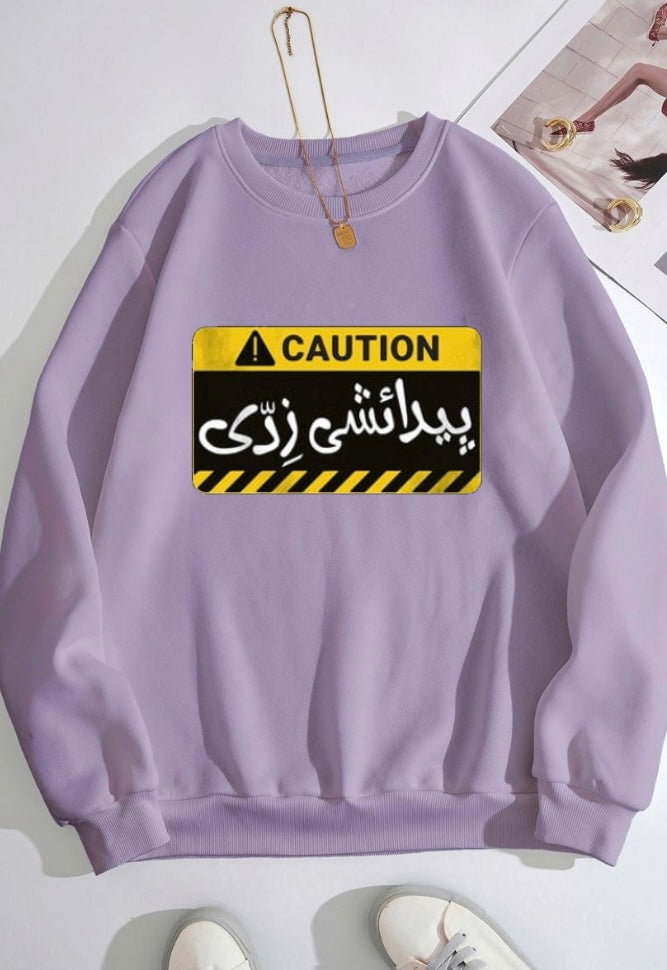 Lilac sweatshirt caution print