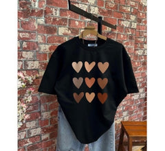 black colour (Heart) print T-shirts