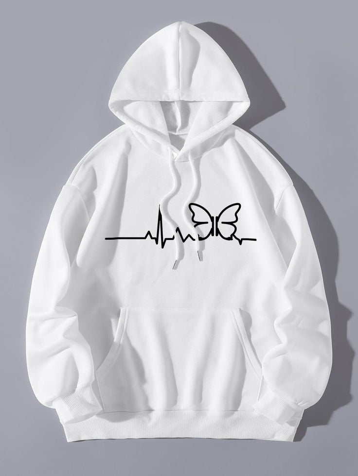 White Hoodie heartbeat butterfly