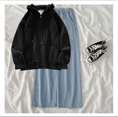 Black zipper with sky blue Jeans