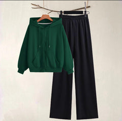Green hoodie black trouser Winter (track suit)