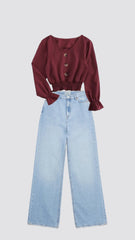 Pair of Maroon top with jeans