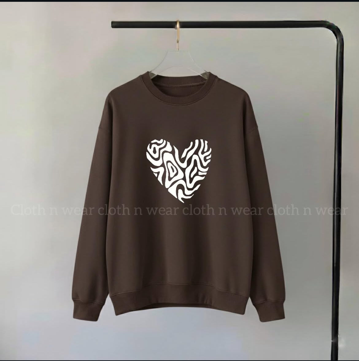 Dark brown colour sweatshirt (DTF heart print)