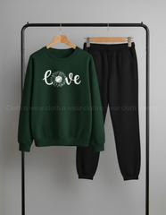Dark green sweatshirt love print with black trouser (track suit)