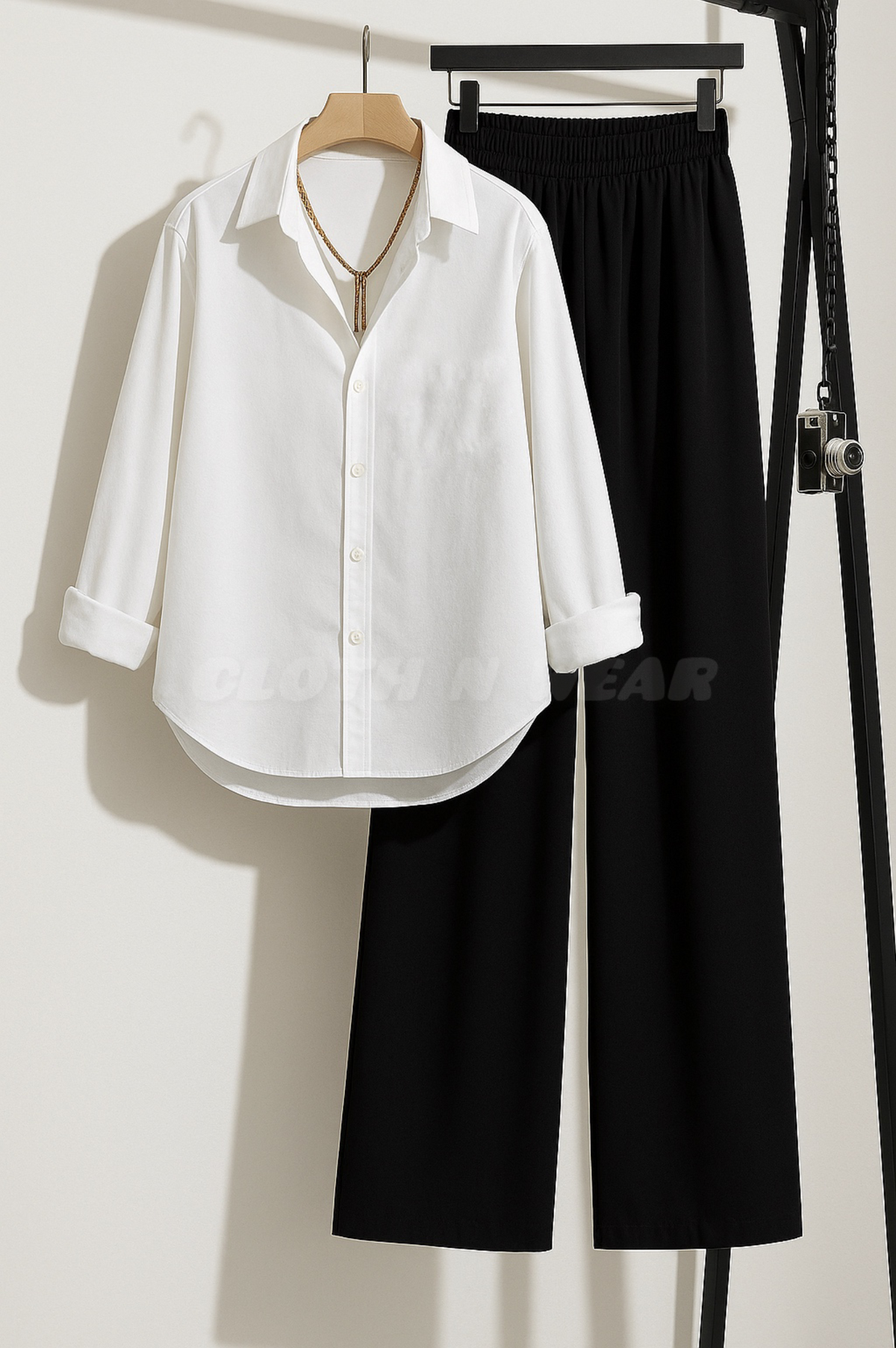 Pair of 2 ( white button down shirt with black flapper trouser)