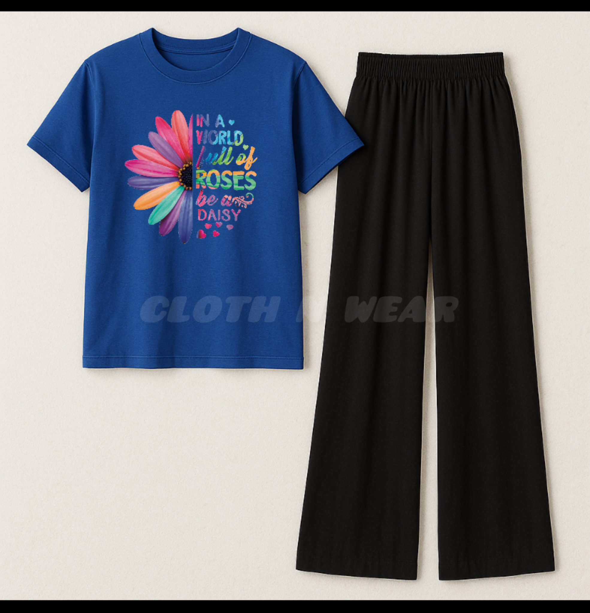Black and dark blue t-shirt pair with black flapper trouser