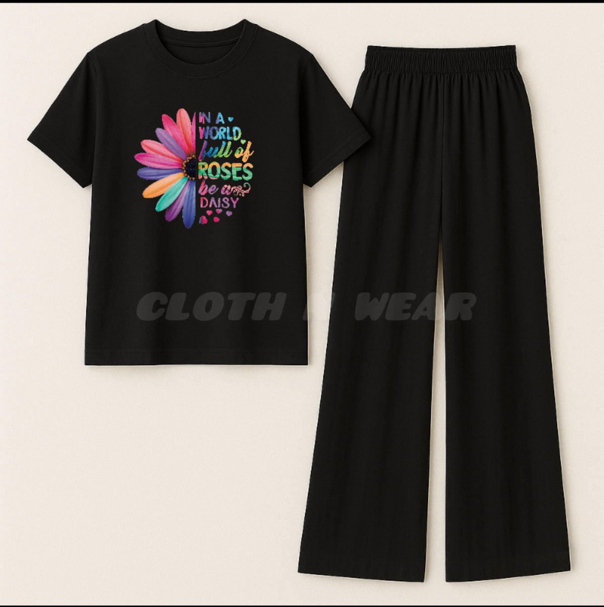 Black and dark blue t-shirt pair with black flapper trouser