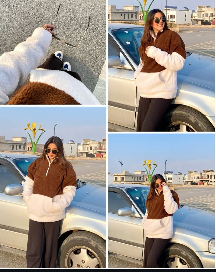 Long Sleeve Sherpa Pullover Quarter Zip Fleece