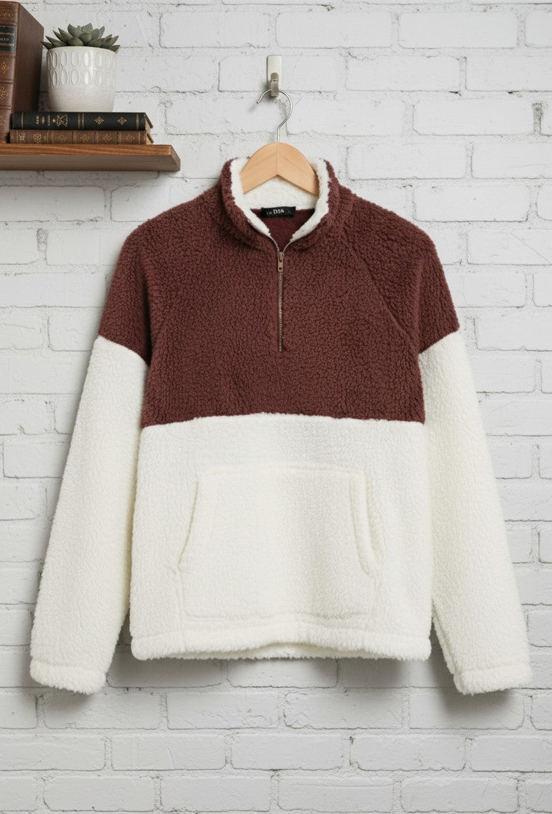 Long Sleeve Sherpa Pullover Quarter Zip Fleece