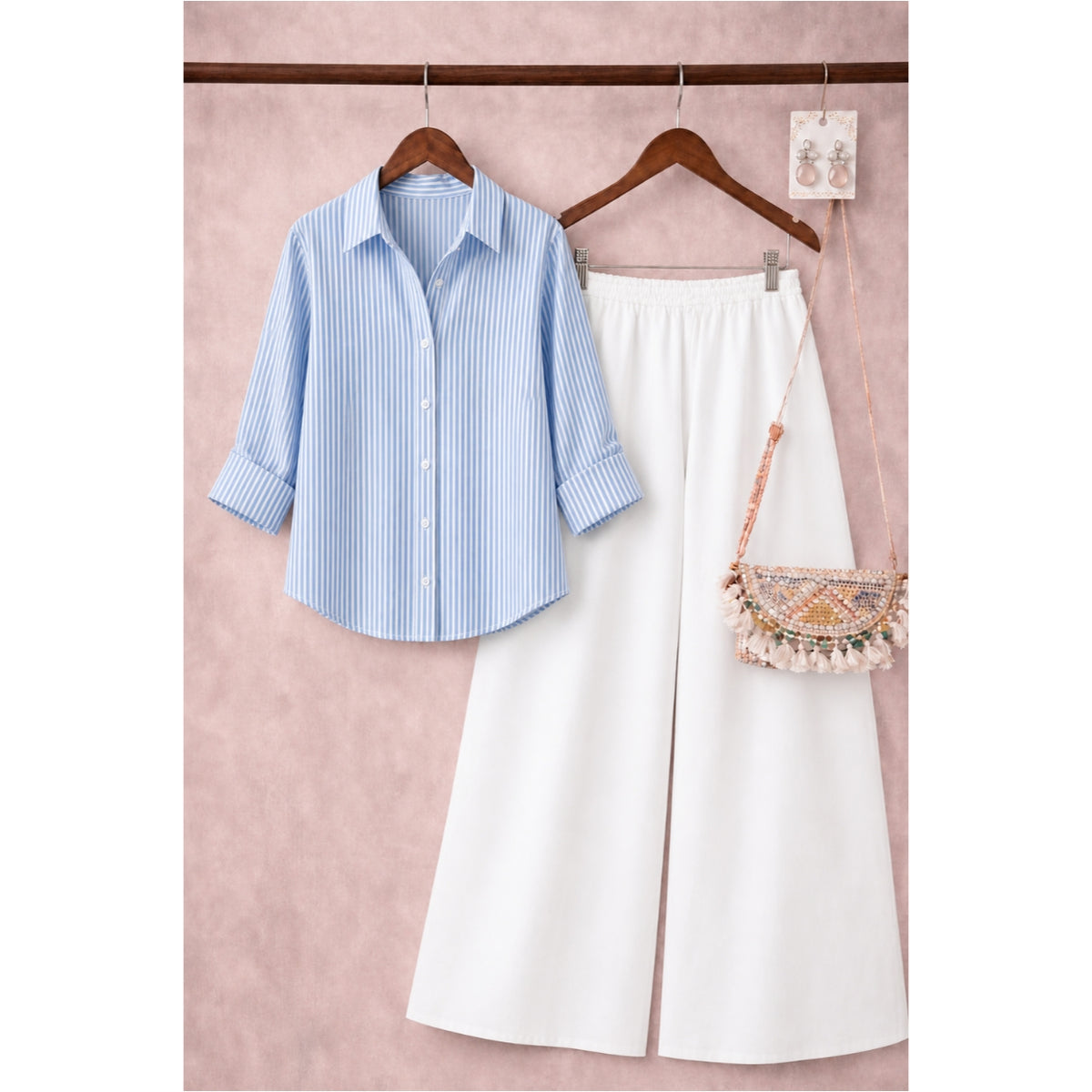 Blue Stripes Button down shirt with White Flapper