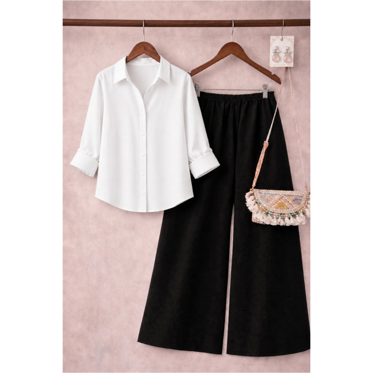 White Button down shirt with Black flapper
