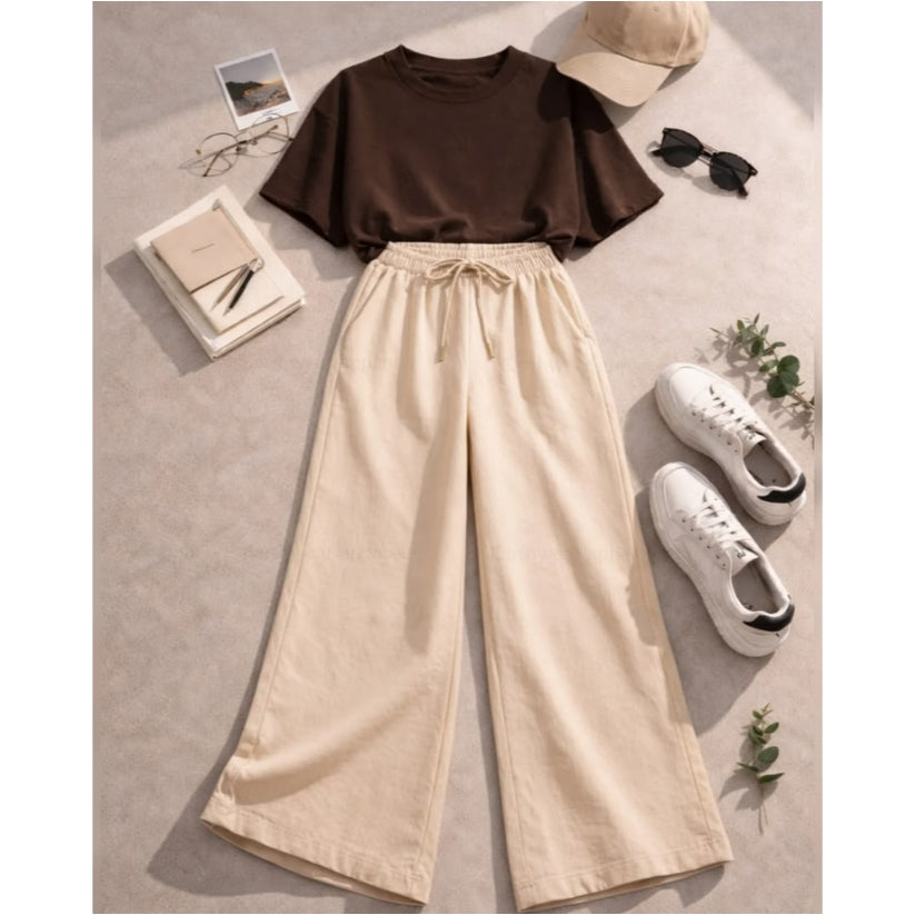Brown oversized Tshirt with Beige Flapper