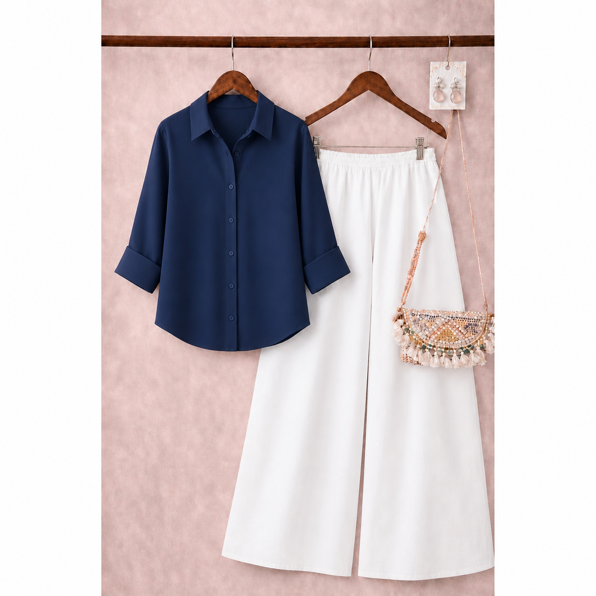 Dark blue button down shirt with white Flapper